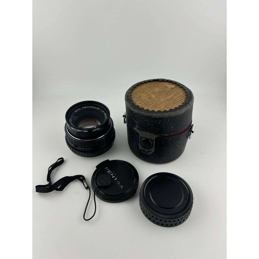vintage Asahi Pentax SMC Pentax-M 50mm f/2 prime lens With Case